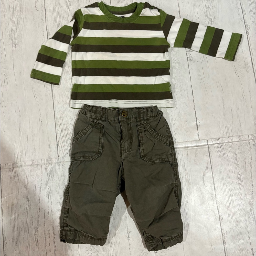 L.O.G.G Green and White Striped Baby Shirt and jeans